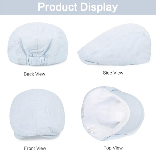 3Pcs Cotton Newsboy Hat for Men Cool Adjustable Flat Cap - color: Cm2-lightblue+lightgrey+white