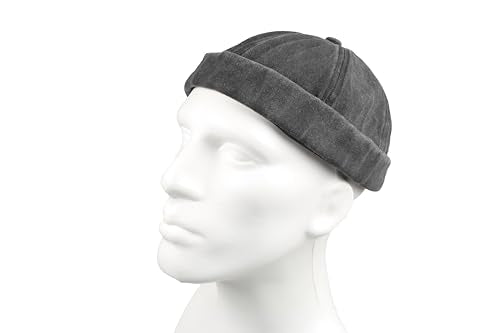 Washed Cotton Docker Cap, Unisex Brimless, Rolled Cuffed Men Skull Beanie, Harbour Pigment Dyed Hat
