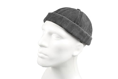 Washed Cotton Docker Cap, Unisex Brimless, Rolled Cuffed Men Skull Beanie, Harbour Pigment Dyed Hat
