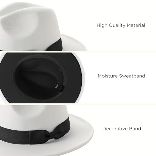 BABEYOND 1920s Fedora Hat for Men Gatsby Wide Brim Hat Felt Panama Cap - color: Bl/White-bl