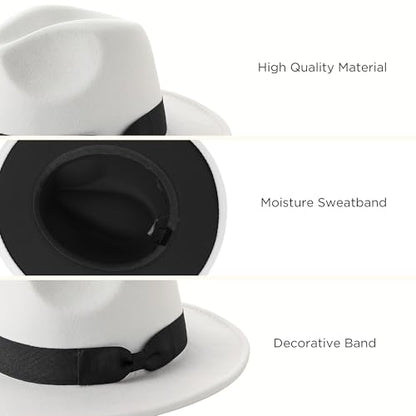BABEYOND 1920s Fedora Hat for Men Gatsby Wide Brim Hat Felt Panama Cap - color: Bl/White-bl