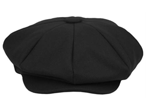 EPOCH Men's Newsboy Cap 8 Panel Wool Blend Gatsby Hat Vintage Big Apple Flat Cap Classic Driving Hat - color: Black