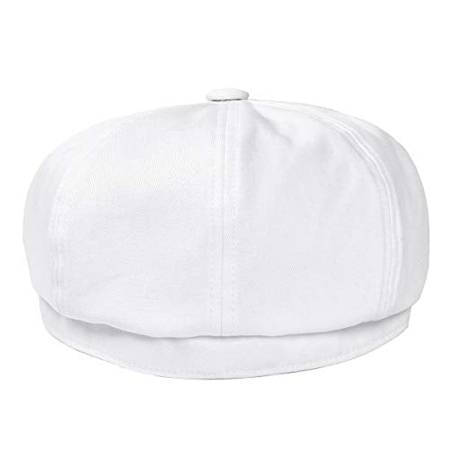 BOTVELA Men's Newsboy Flat Cap 100% Cotton Cabbie Hat - color: White, size: 7 1/8