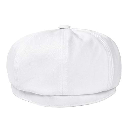 BOTVELA Men's Newsboy Flat Cap 100% Cotton Cabbie Hat - color: White, size: 7 3/8