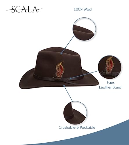 Scala - Outback Hat for Men, Wool Felt Sun Hat, Wide Brim UV Protection - color: Pecan, size: X-Large