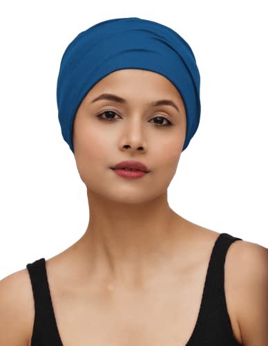 Chemo Hats Solid Sleep Cap Women's Bamboo Soft Headwear Cancer Cap Chemo Headwear Women - color: Blue
