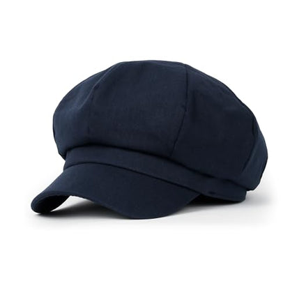 ililily Washed Cotton Newsboy Cabbie Cap Corduroy Duck Bill Flat Hunting Hat - color: Cotton Navy Blue