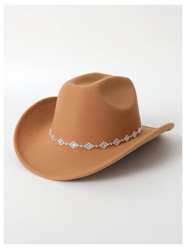 Verdusa Women's Western Cowboy Hat Rhinestone Wide Brim 2026 Cowgirl Hat - color: Bronze