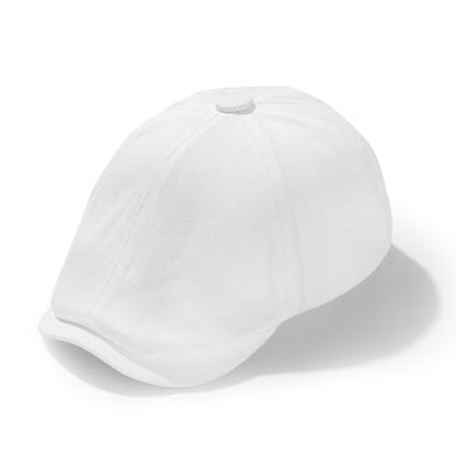 Men's Cotton Newsboy Flat Cap Adjustable Snapback Soft Fitted Hat Golf Cabbie Painter Gatsby Ivy Hat - color: White, size: Medium