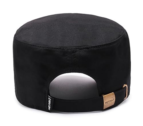 Unisex Flat Top Military Cadet Cap Outdoor Sun Hat - color: Square Label Black