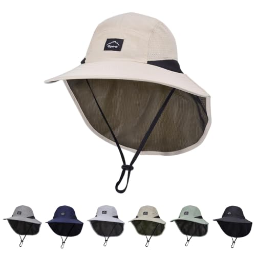 ZOORON Kids Sun Hat with Neck Flap Beach Fishing Bucket for Boys Girls - color: Beige