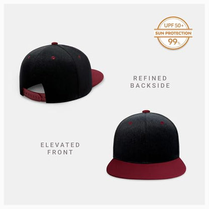 CHOK.LIDS Classic Snapback Flat Bill Hat Blank Adjustable Baseball Cap - color: Black/Burgundy