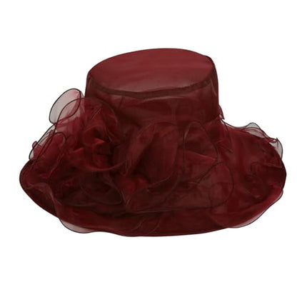 Derby Hats for Women 2025 Equestrian Derby Tea Party Fascinators Wide Brim - color: Wine Red