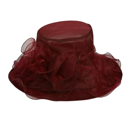 Derby Hats for Women 2025 Equestrian Derby Tea Party Fascinators Wide Brim - color: Wine Red