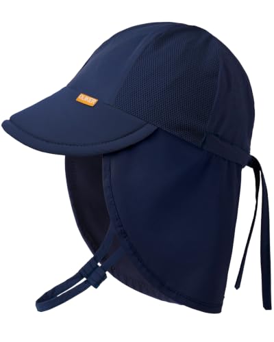Baby Sun Hat with Breathable Mesh, UPF 50+ Boys Girls Toddler Swim - color: Navy Blue, size: 0-6 Months