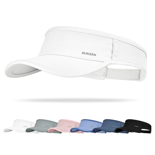 Sukeen Sports Sun Visor Women Men Lightweight Quick-Dry Visor Hat with Sunglasses Slots Athletic Visor for Golf, Tennis - color: White