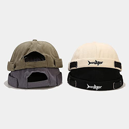 Men Hats Docker Cap Hats Beanie Sailor Cap Worker Hat Rolled Cuff Retro Brimless Hat with Adjustable - color: Shark-green