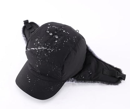 Home Prefer Waterproof Mens Faux Fur Trooper Trapper Hat Hunting Warm Winter Hat with Ear Flaps Visor Face Mask - color: Black