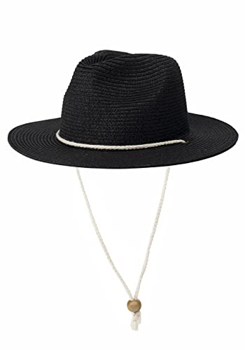 Women Straw Fedora Hat Summer Panama Beach Sun Hats UV UPF50+ Cap - color: Black