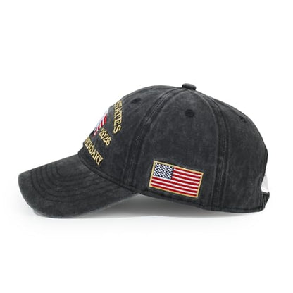 USA 250th Anniversary Baseball Cap Patriotic Embroidered American Hat - color: 1-black