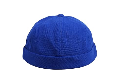 Cotton Docker Cap, Unisex Brimless Cap, Men Skull Cap, Brimless Beanie Hat, Men Women Cuffed Hat. - color: Blue