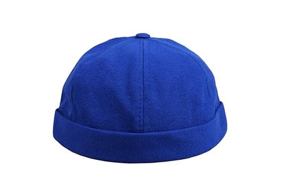 Cotton Docker Cap, Unisex Brimless Cap, Men Skull Cap, Brimless Beanie Hat, Men Women Cuffed Hat. - color: Blue