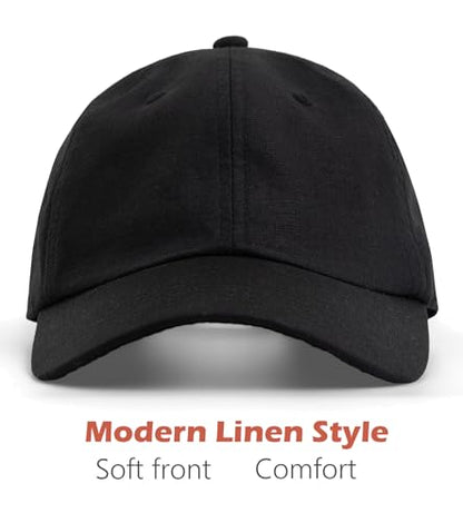 Linen Cotton Baseball Cap, Summer Breathable Dad Hat Men Women - color: Black