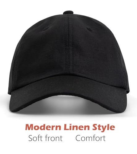 Linen Cotton Baseball Cap, Summer Breathable Dad Hat Men Women - color: Black