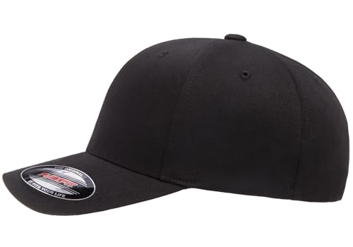 Flexfit Wooly Combed 6-Panel Structured Baseball Cap | Stretch Fitted - color: Black, size: Large-X-Large