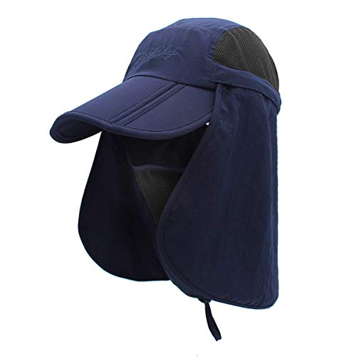 Surblue Baseball Sun Cap with Removable Neck Flap and Face Mask UPF 50+ - color: Deep Blue, size: Medium