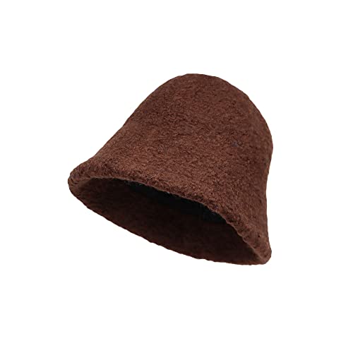 WITHMOONS Wool Winter Floppy Short Brim Womens Bucket Hat Cloche Hat YZB0132 - color: Darkbrown
