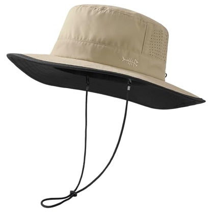 BASSDASH UPF 50+ Water-Resistant Fishing Bucket Hat with Laser Perforated Mesh Adjustable for Men Women Outdoor Hiking - color: Khaki