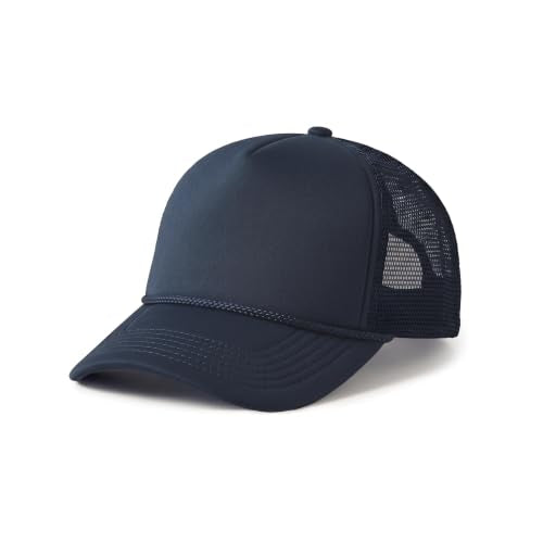 CHOK.LIDS Blank Foam Trucker Hat, Retro Mesh Rope Snapback Cap, Men Women - color: Curved Brim (Navy)