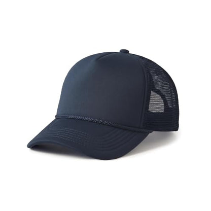 CHOK.LIDS Blank Foam Trucker Hat, Retro Mesh Rope Snapback Cap, Men Women - color: Curved Brim (Navy)