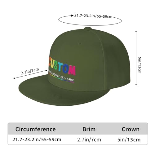 Custom Snapback Hats for Men Personalized Hip Hop Flat Bill Brim Baseball Cap Add Your Own Text Photo Logo - color: Single Color - Green
