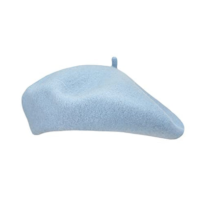 Gllutt Women Wool Beret Hat French Style Solid Color - color: Sky Blue