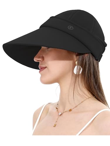 LA CARRIE Women Sun Hats Detachable Wide Brim UV Protection UPF 50+ Summer Beach Visor for Outdoor Sports - color: Black