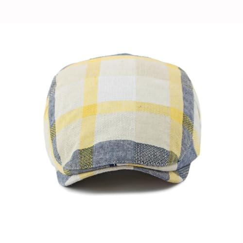 Men's Plaid Striped Newsboy Ivy Flat Driving Golf Cap - color: Redyellow