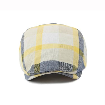 Men's Plaid Striped Newsboy Ivy Flat Driving Golf Cap - color: Redyellow
