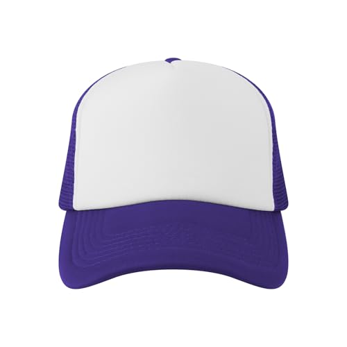 TOPTIE 5 Panel Foam Front Trucker Hat High Crown Mesh Back Snapback Cap - color: Purple White