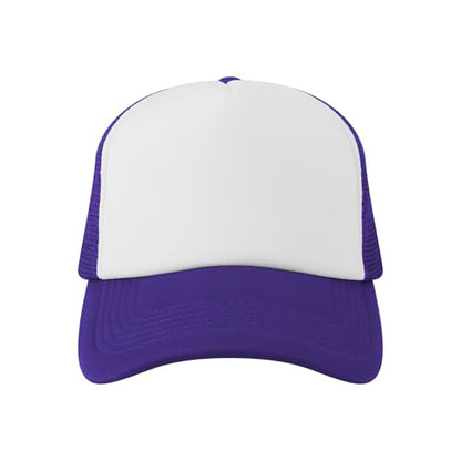 TOPTIE 5 Panel Foam Front Trucker Hat High Crown Mesh Back Snapback Cap - color: Purple White