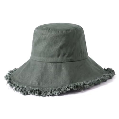 CHOK.LIDS Frayed Bucket Hat Washed Cotton Floppy Wide Brim Boonie Cap - color: Charcoal