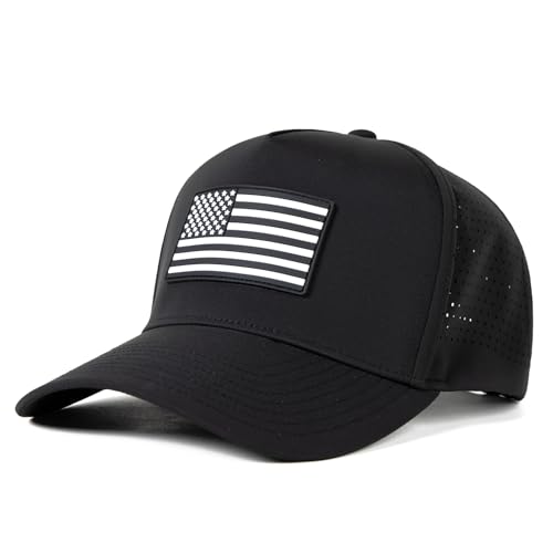TOP-EX Performance Golf Baseball Hat for Men, Water-Resistant, Laser-Vented - color: Black - Usa Flag, size: Medium-Large