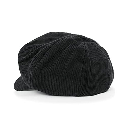 ililily Washed Cotton Newsboy Cabbie Cap Corduroy Duck Bill Flat Hunting Hat - color: Black -New