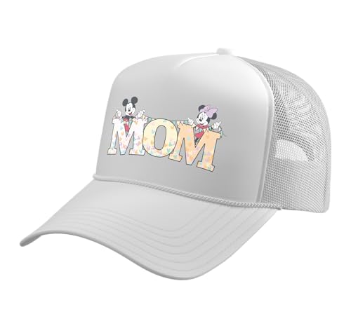 Disney Mom Mickey & Minnie Pastel Letters Family Disney Trip Trucker Hat with Adjustable Mesh Back - color: White