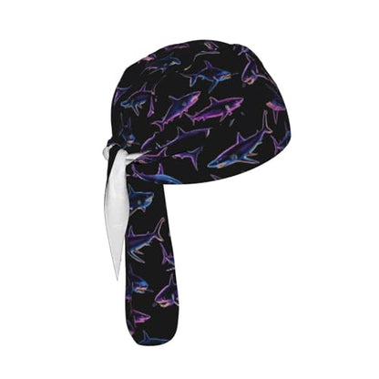 Adjustable Cycling Cap, Quick Dry Sports Bandana Skull Cap Helmet Liner - color: Neon Shark