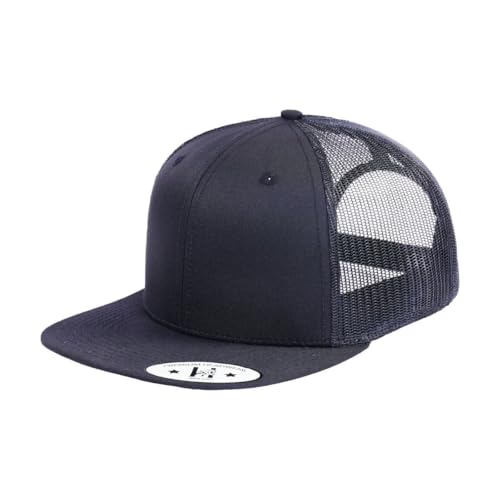DT-118 Blank 6-Panel Flat-Bill Snapback Trucker Hat - color: Black T6f-btc-b