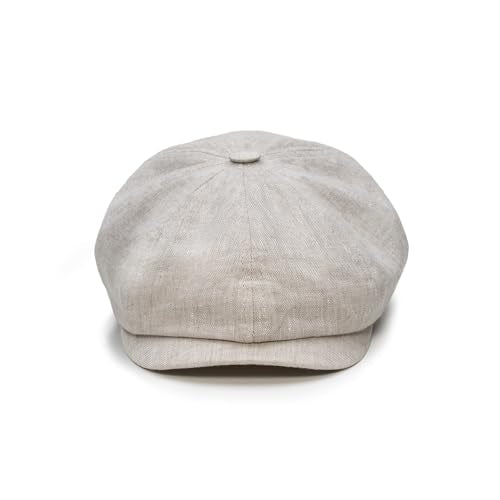 Sterkowski Model Rowdy | 100% Linen Newsboy Cap for Men and Women | Airy 8 Panel Paperboy Cap - color: Beige, size: 7 1/8