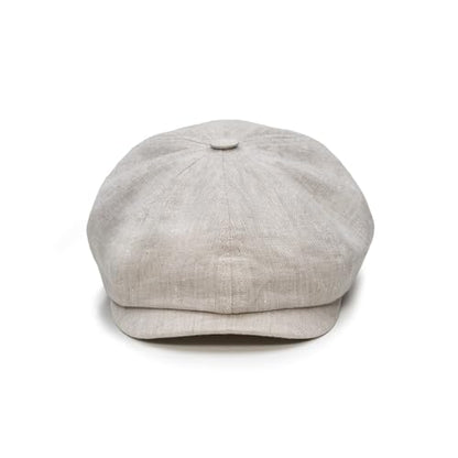 Sterkowski Model Rowdy | 100% Linen Newsboy Cap for Men and Women | Airy 8 Panel Paperboy Cap - color: Beige, size: 7 3/4
