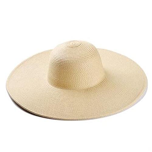 Big Beach Hats for Women Foldable Summer Wide Brim Packable Oversized Sun Hat Lady Girl Travel Straw Cap - color: Beige
